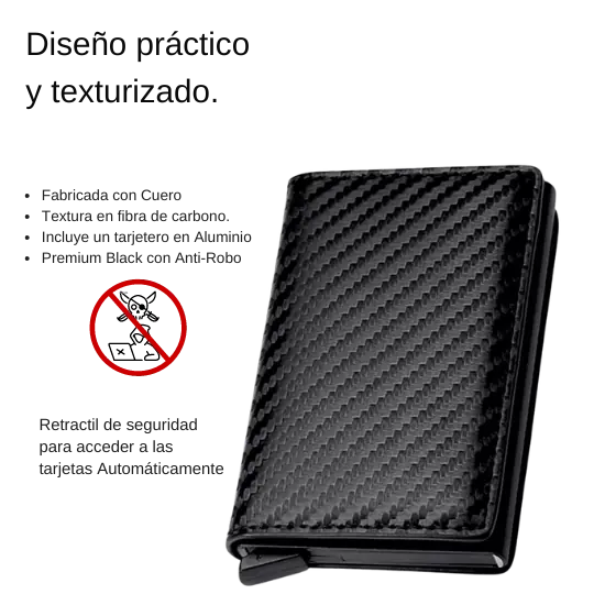 Billetera Deluxe Cuero y Fibra de Carbono Antirrobo